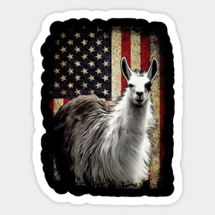 Furry Fiesta Llama American Flag Wildlife Couture Tee Delight Sticker